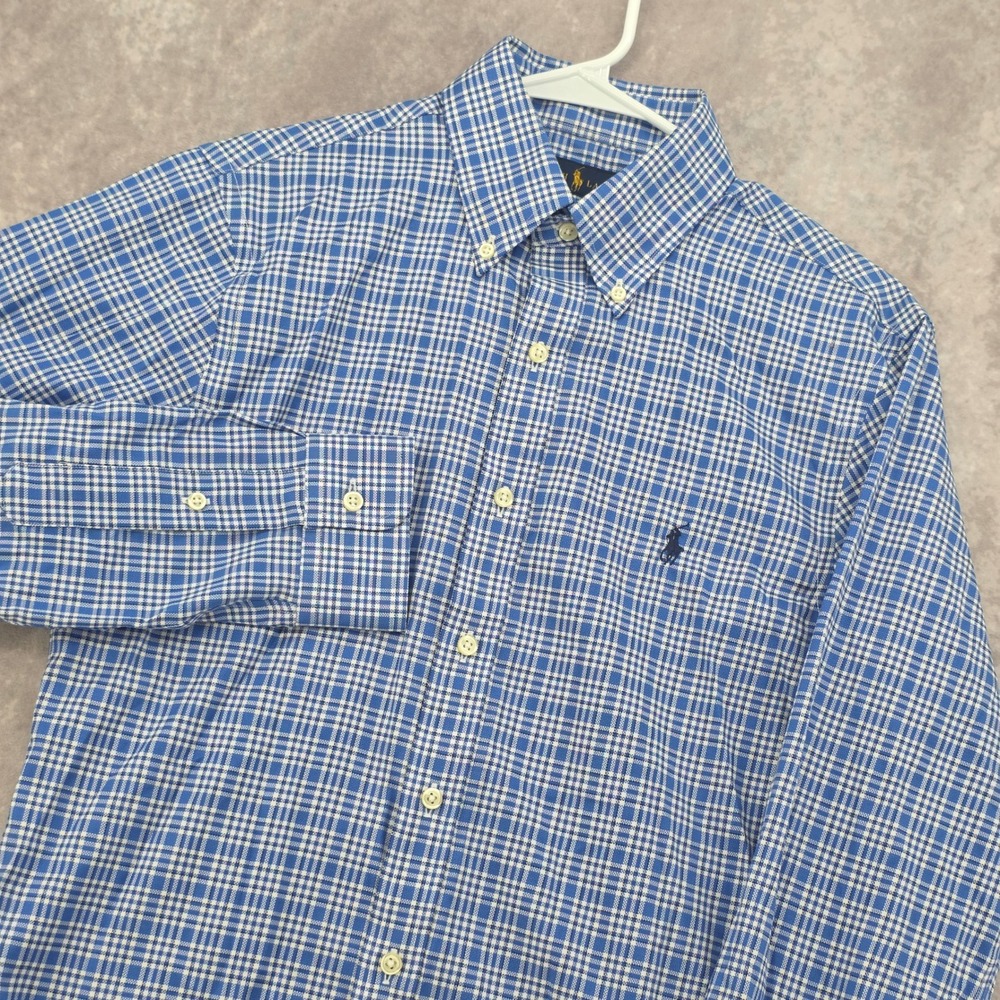 Polo Ralph Lauren Mens S Blue Plaid Long Sleeve Button Down Shirt Easy Care Slim